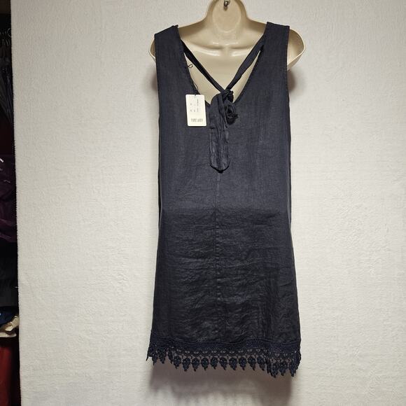 Rosemarie 100% Linen Dress S Boho Midi Lagenlook Minimalist Crochet Trim Beachy - Picture 4 of 8